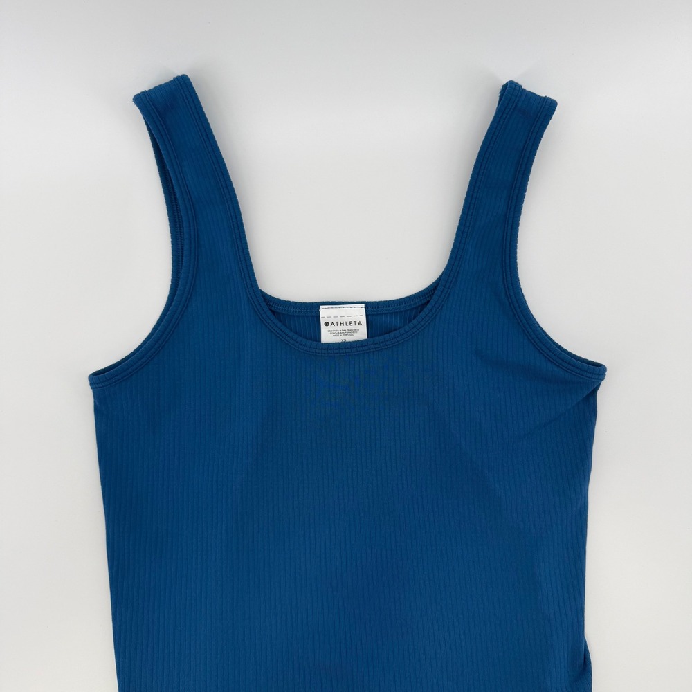 Athleta Ribbed Tank Top Teal Blue Scoop Neck Activewear XS
